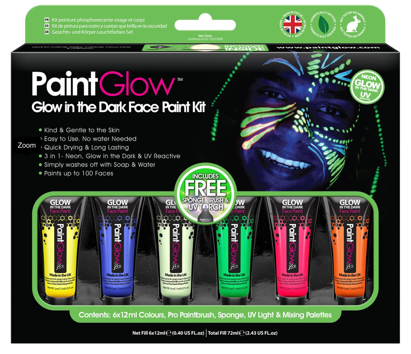 Paint glow in the dark face paint set