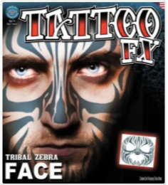 Tinsley Face Tattoo - Tribal Zebra