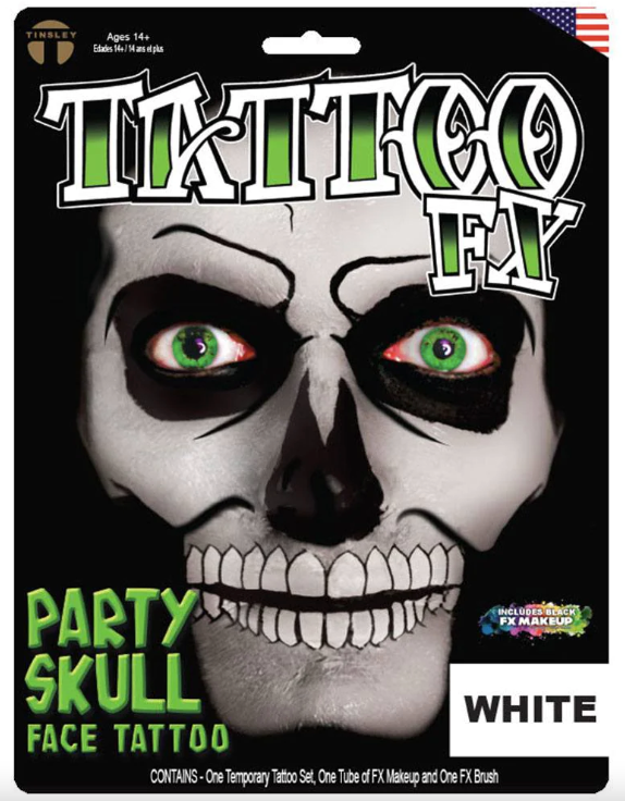 Tinsley Face Tattoo - Party Skull